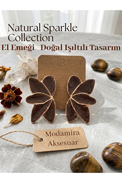 MODAMİRA AKSESUAR Zara Model Yaprak Küpe -Renk Kahverengi Sedefli