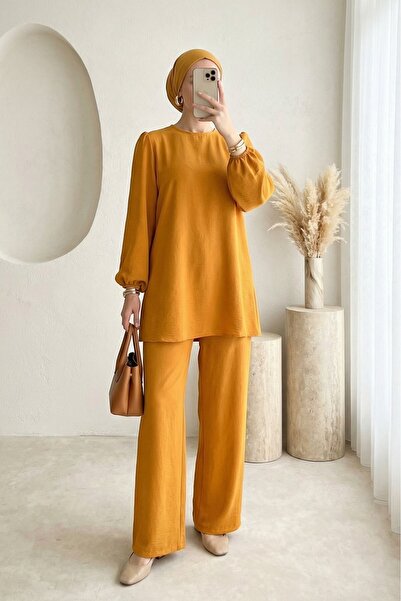 Modamorfo Σετ παντελονιού και μπλούζας Ayrobin Tunik 6712 - Μουστάρδα