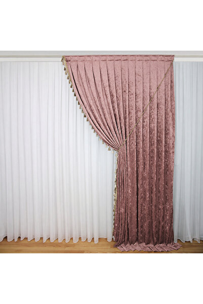 MebelPort Curtain Κουρτίνα σενίλ Φόντο ΔΙΠΛΟ ΦΟΥΝΤΟ με φούντες στην άκρη (δεξ...