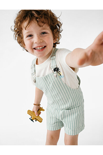 Koton Κοντή ολόσωμη φόρμα με τετράγωνο γιακά και ριγέ τιράντες