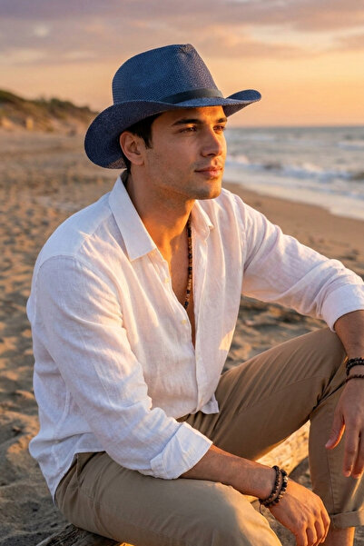 LAGRANZE Ανδρικό ψάθινο καουμπόικο καπέλο δυτικού στυλ