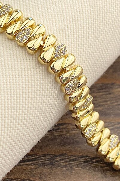 Nazellaa 14K Altın Kaplama Zirkon Taşlı Çift Sıralı Su Damlası Model Bileklik...