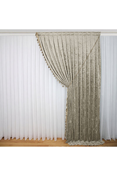 MebelPort Curtain Κουρτίνα σενίλ Φόντο ΔΙΠΛΟ ΦΟΥΝΤΟ με φούντες στην άκρη (δεξ...