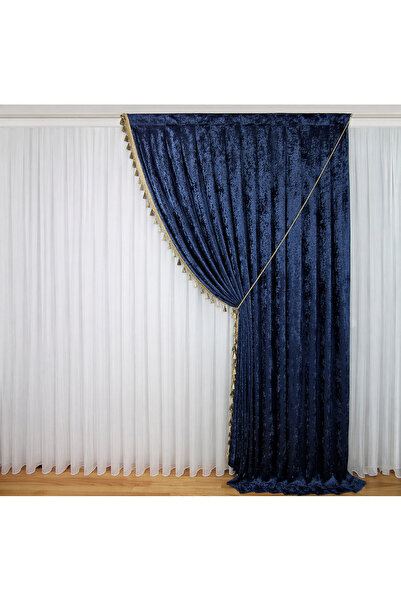 MebelPort Curtain Κουρτίνα σενίλ Φόντο ΔΙΠΛΟ ΦΟΥΝΤΟ με φούντες στην άκρη (δεξ...