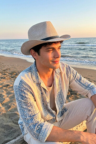 LAGRANZE Ανδρικό ψάθινο καουμπόικο καπέλο δυτικού στυλ