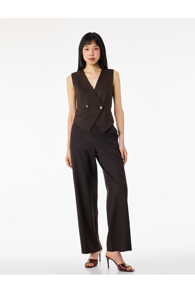 Koton High Waist Viscose Blend Wide Leg Pants with Pockets