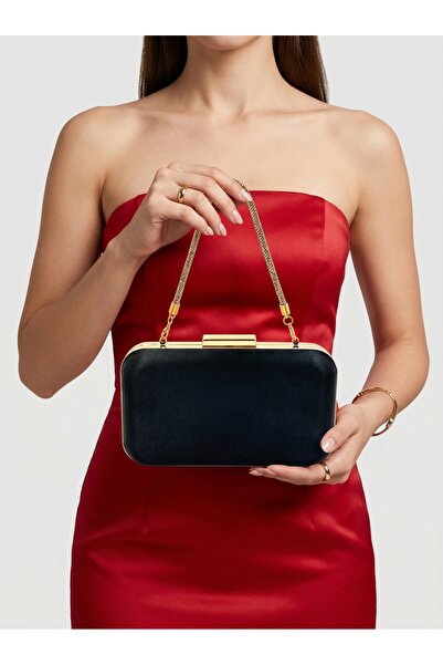 Biçanta Μαύρο Σατέν Ροζχρυσό με Πέτρινη Λαβή Γυναικεία Βραδινή Τσάντα για Φόρ...