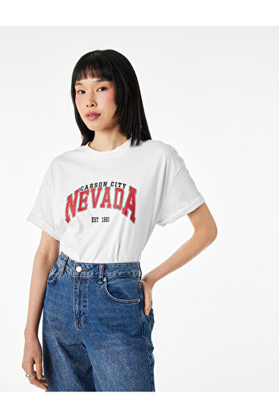 Koton Βαμβακερό μπλουζάκι με κοντό μανίκι με λαιμόκοψη