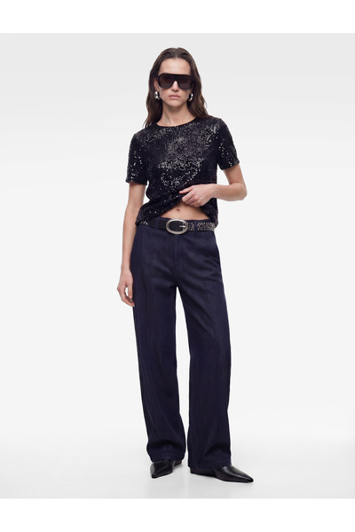 Koton Βραδινό φόρεμα με κοντό μανίκι με παγιέτες και παγιέτες