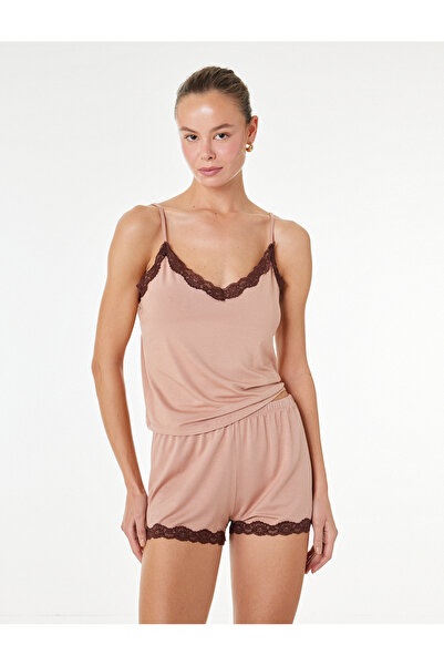 Koton Βισκόζη Υφασμάτινο εφαρμοστό Δαντέλα Λεπτομερές Σορτς Πιτζάμα Κάτω Μέρος