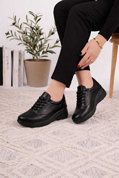 Women Genuine Black Leather Shoes Women Casual Shoes
