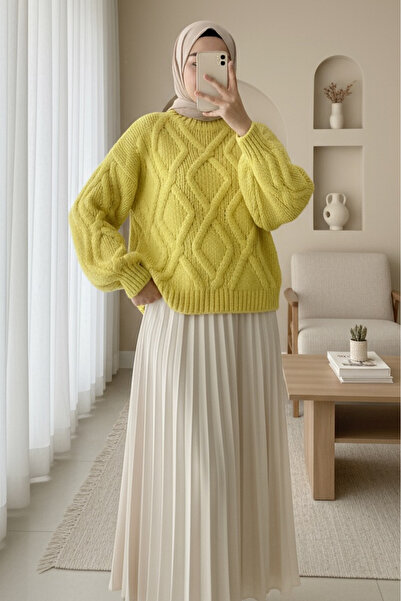 Modamorfo Half Throat Balloon Sleeve Winter Sweater - Yellow