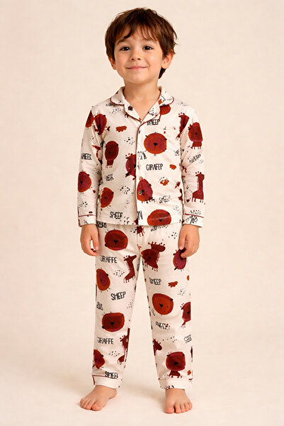mışıl mışıl kids Σετ πιτζάμες για αγόρια, βαμβακερό, λευκό, με σχέδιο καμηλοπ...