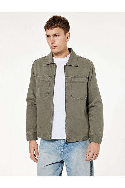 Koton Βαμβακερό μακρυμάνικο πουκάμισο τζιν με λεπτομέρεια τσέπης και κλασικό ...