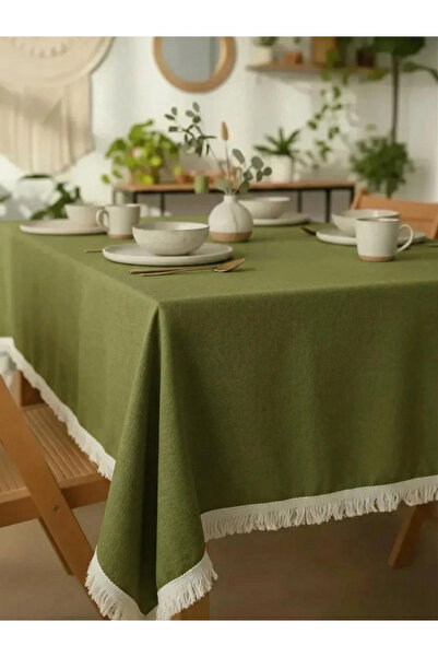 NDC HOME Τραπεζομάντηλο Premium Λινό Χακί Φούντα