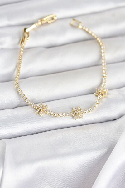 Skygo Brass Gold Color Flower Model Zircon Stone Waterway Women's Bracelet - ...