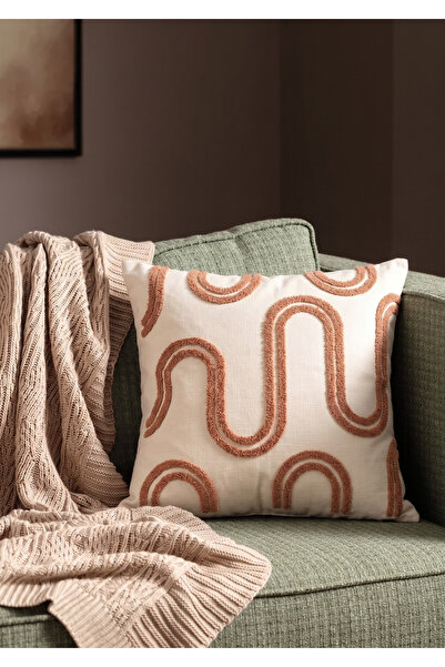 Goshıkı Cotton Yellow Color Wavy Comfort Throw Pillow Cover 42X42