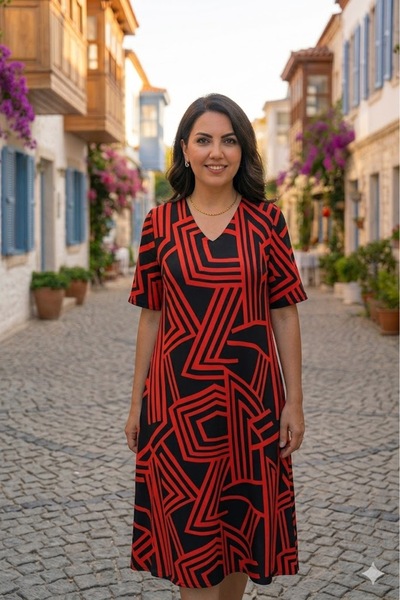 elma abone New Season Women's Summer Picasso Viscose Low-Sleeve Dress