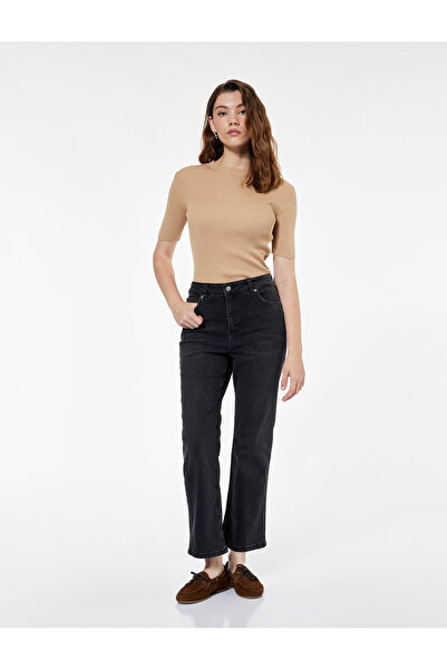 Koton Ψηλόμεσο στενό παντελόνι με κουμπιά ισπανικό τζιν με τσέπες - Flare Jeans