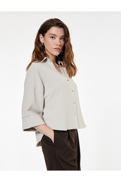 Koton Πουκάμισο Oversize με μανίκια 3/4 από ύφασμα κρεπ