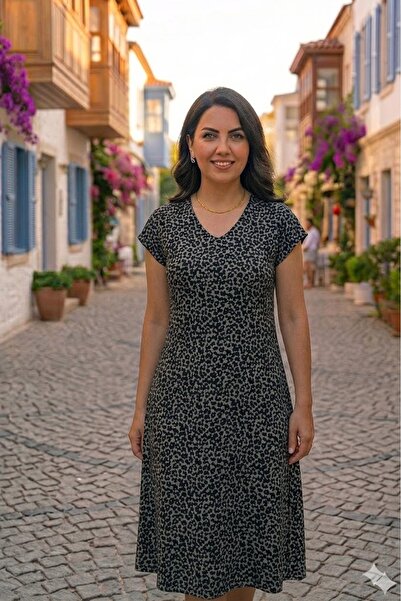 elma abone New Season Women's Summer Picasso Viscose Low-Sleeve Dress