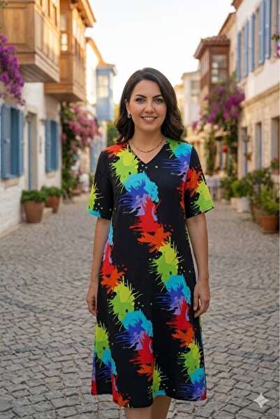 elma abone New Season Women's Summer Picasso Viscose Low-Sleeve Dress