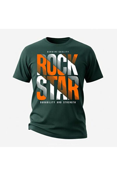 URBANTRENDSTORE تي شيرت للجنسين مطبوع عليه Green Rock Star مقاس كبير ومريح وو...