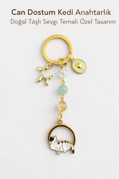 Sunshe Atelier Can Dostum Kedi Doğaltaş Χρυσό Μπρελόκ/Στολίδι Τσάντας (Σιτρίν...