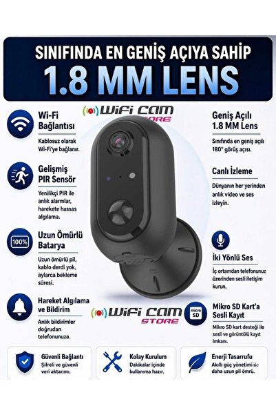 WİFİCAM Şarjlı Wifi Kamera 2-3 Ay Bekleme Süresi Ubox Yazılım