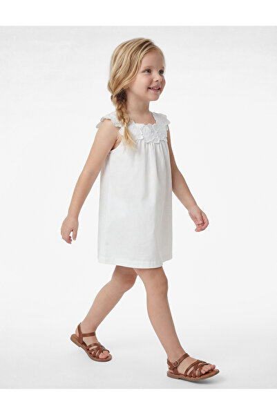 Koton Αμάνικο βαμβακερό μίνι φόρεμα με λεπτομέρεια λουλουδιών και λαιμόκοψη κ...