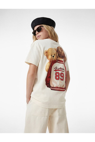 Koton Teddy Bear με τύπωμα Ecru Κοριτσίστικο T-Shirt 6SKG10270AK