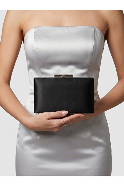 Biçanta Μαύρο Σατέν Ασημί Μεταλλική Θήκη Βραδινή Τσάντα Φόρεμα Τσάντα Νυχτερι...