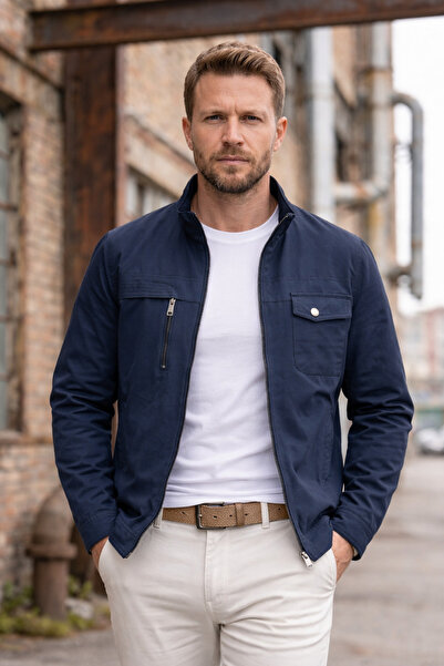 DYNAMO Navy Blue Lined Summer Coat – Men's Regular Fit Lightweight Spring Jacket