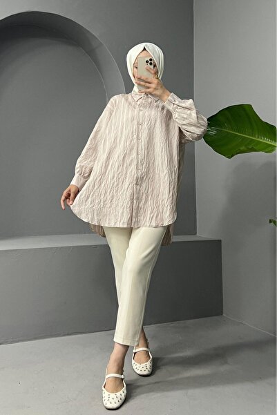 Modamorfo Πουκάμισο με κουμπιά και μακριά γραμμή στην πλάτη - πέτρινο