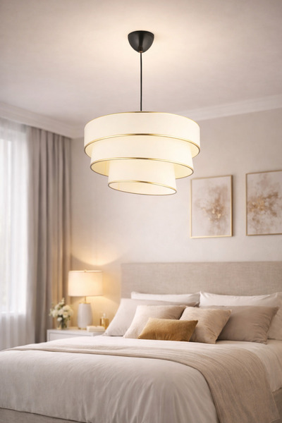 NisaLuce Nisa Luce Star-3 Kat Pasta Avize Beyaz•• ALTIN BİYELİ ••Modern Kumaş...