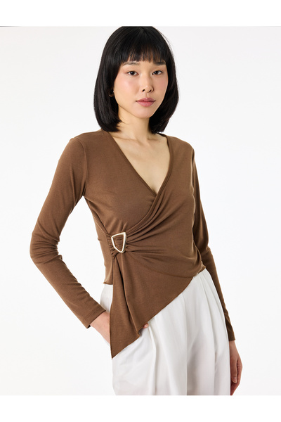 Koton Modal Fabric Slim Fit Long Sleeve Asymmetrical Cut Double Breasted Blou...