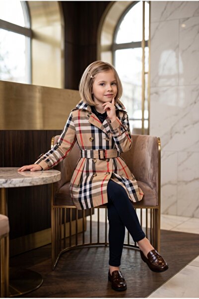 HÇ Hülya Çelik KİDSWEAR 2018 Κοριτσίστικο καρό παλτό βροχής αδιάβροχο με επέν...