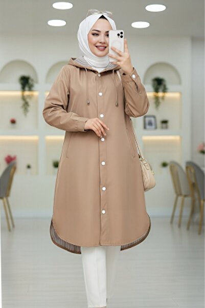 Modamorfo Καμπαρντίνα με ριγέ επένδυση, πλαϊνές τσέπες και κουκούλα - βιζόν