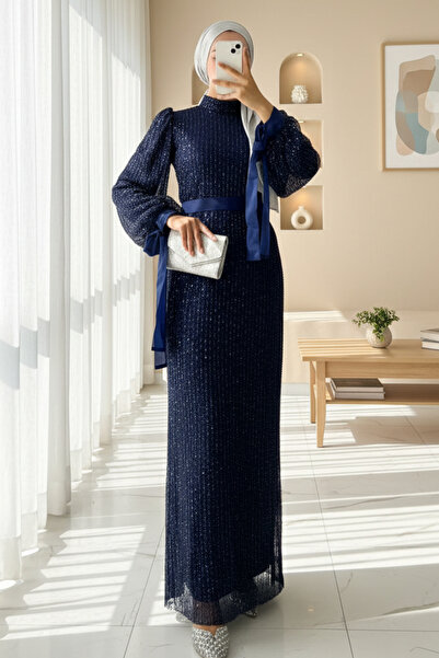 Modamorfo Βραδινό φόρεμα με κομψή κορδέλα από χάντρες και παγιέτες - λακαρισμένο