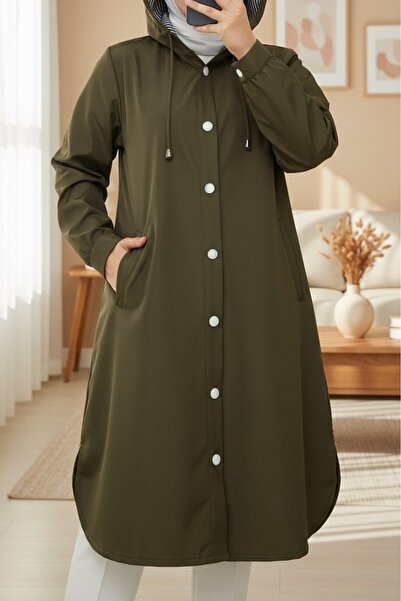 Modamorfo Καμπαρντίνα με ριγέ επένδυση, πλαϊνές τσέπες και κουκούλα -χακί