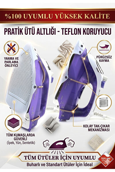 LOVYCO Tüm Ütülere Uyumlu Teflon Ütü Tabanı, Yanmaz Yapışmaz Kumaşı Parlatmad...