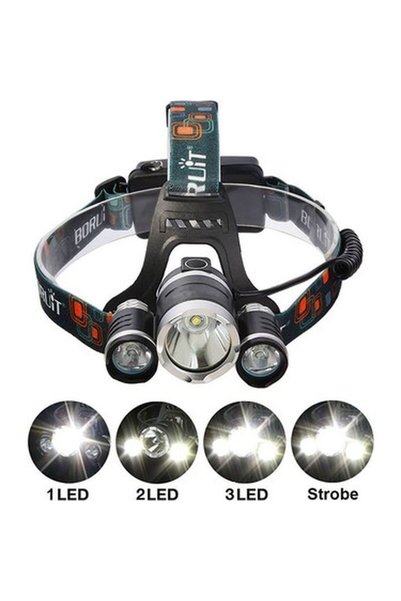 Skygo Boruit T6 Kafa Feneri 5000 Lumens 3Xcree Xm-T6+2R5 Lamba Led Kamp Lambası
