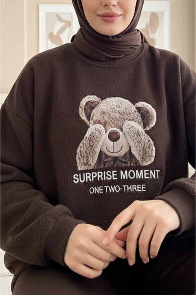 Modamorfo Teddy Bear Printed 3 Thread Sweat Set -K. Coffee