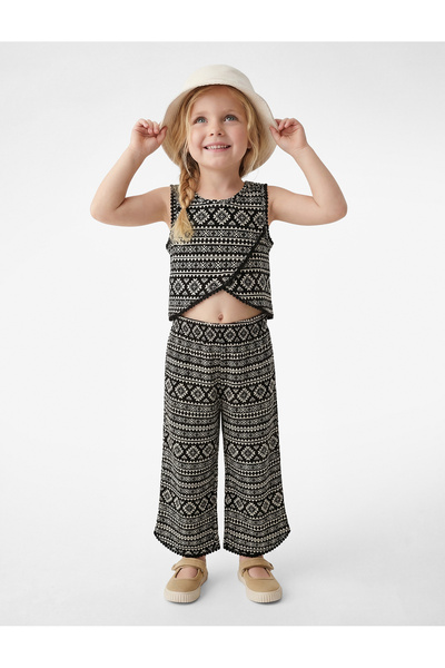 Koton Pantaloni din muselină din bumbac, cu talie elastică și picior larg