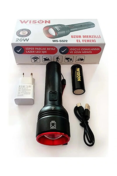 Genel Markalar WISON WS-5572 20W Uzun Menzilli Şarjlı Metal El Feneri (5067)