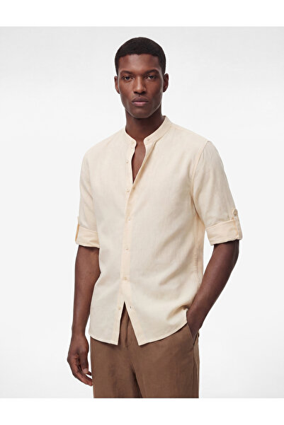 Koton Regular Fit Long Sleeve Notched Collar Linen Shirt