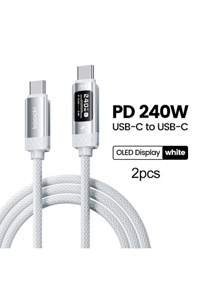 Choice12 كابل توكي 3 متر أبيض (قطعتان) بقوة 240 واط للشحن السريع مع شاشة OLED...