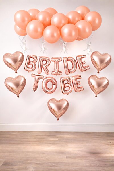 Patladı Gitti Bride To Be Rose Gold Folyo Balon Seti, 5 Adet Kalp Folyo ve La...