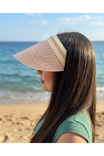 MD Moda Accessories قبعة شمسية نسائية ذات حافة واسعة من القش الوردي