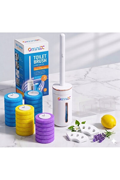 OmniDC Perie Toaleta Cu 32 Bureti de Rezerva si 3 Difuzor Aroma Lamaie, Monta...